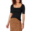 Women's Slim-Fit Half Sleeve Square Neck T-Shirt